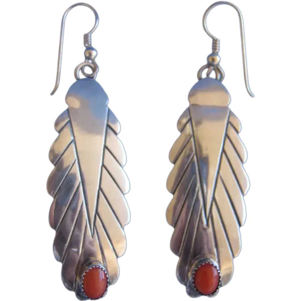 Navajo Sterling Earrings with Coral Stones - image 1