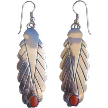 Navajo Sterling Earrings with Coral Stones - image 1