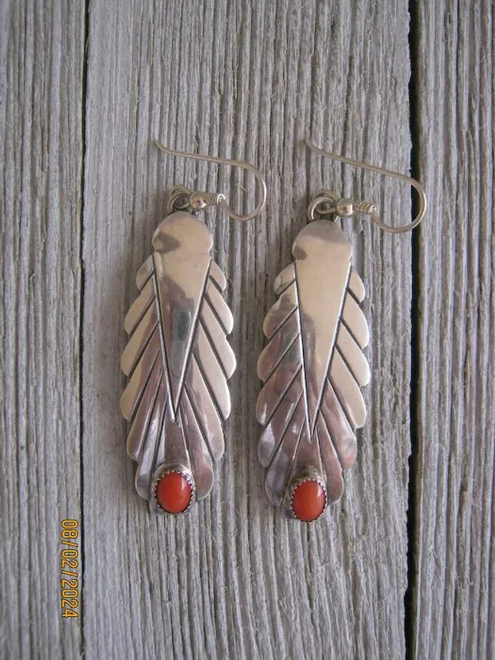 Navajo Sterling Earrings with Coral Stones - image 3