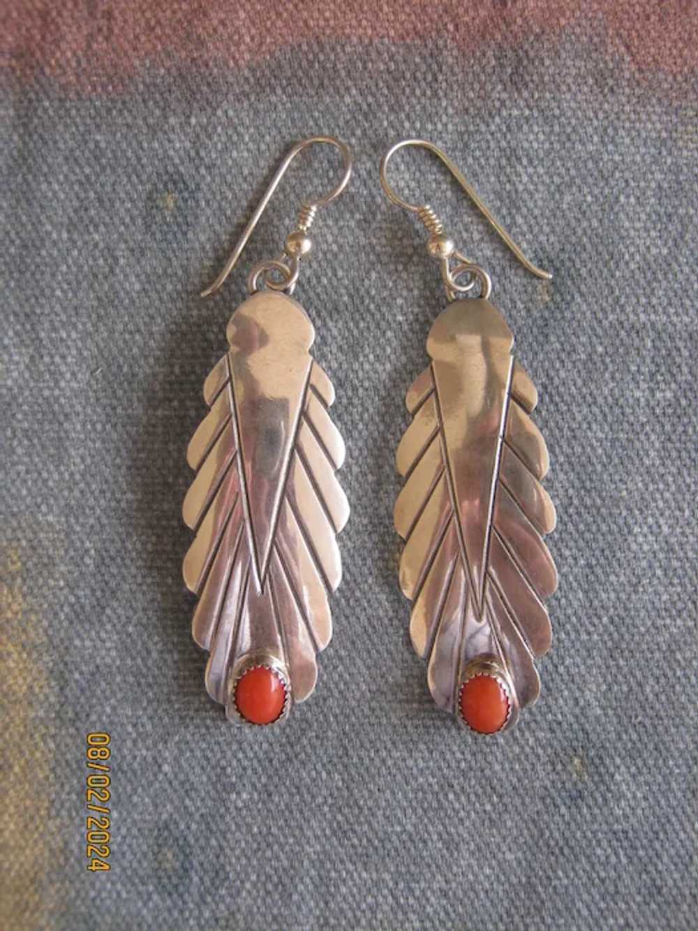 Navajo Sterling Earrings with Coral Stones - image 6