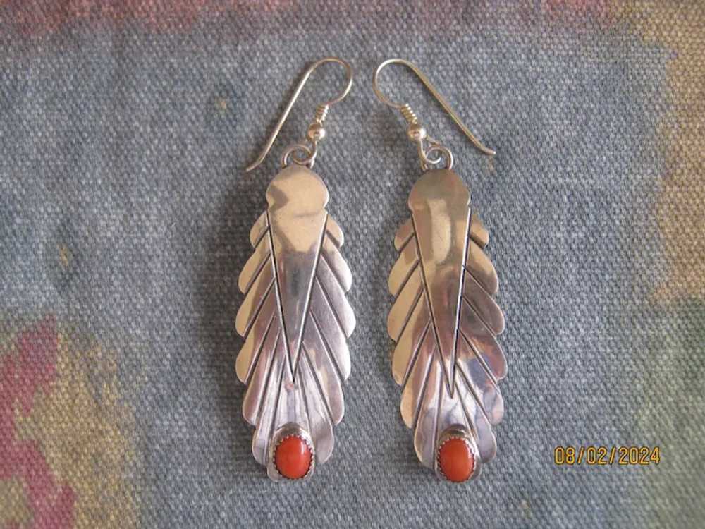 Navajo Sterling Earrings with Coral Stones - image 8