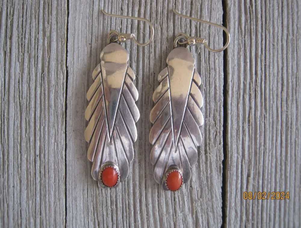 Navajo Sterling Earrings with Coral Stones - image 9