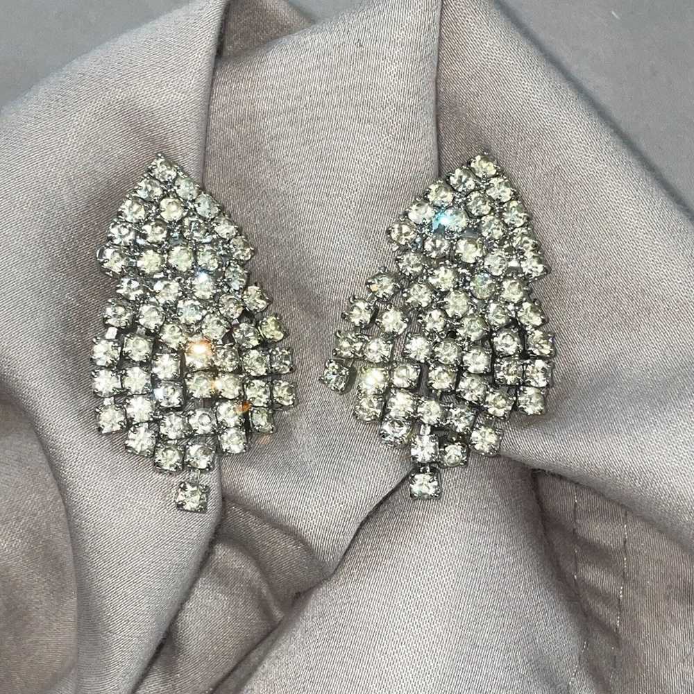 Celebrity Rhinestone Clip on Earrings Silver Tone… - image 1