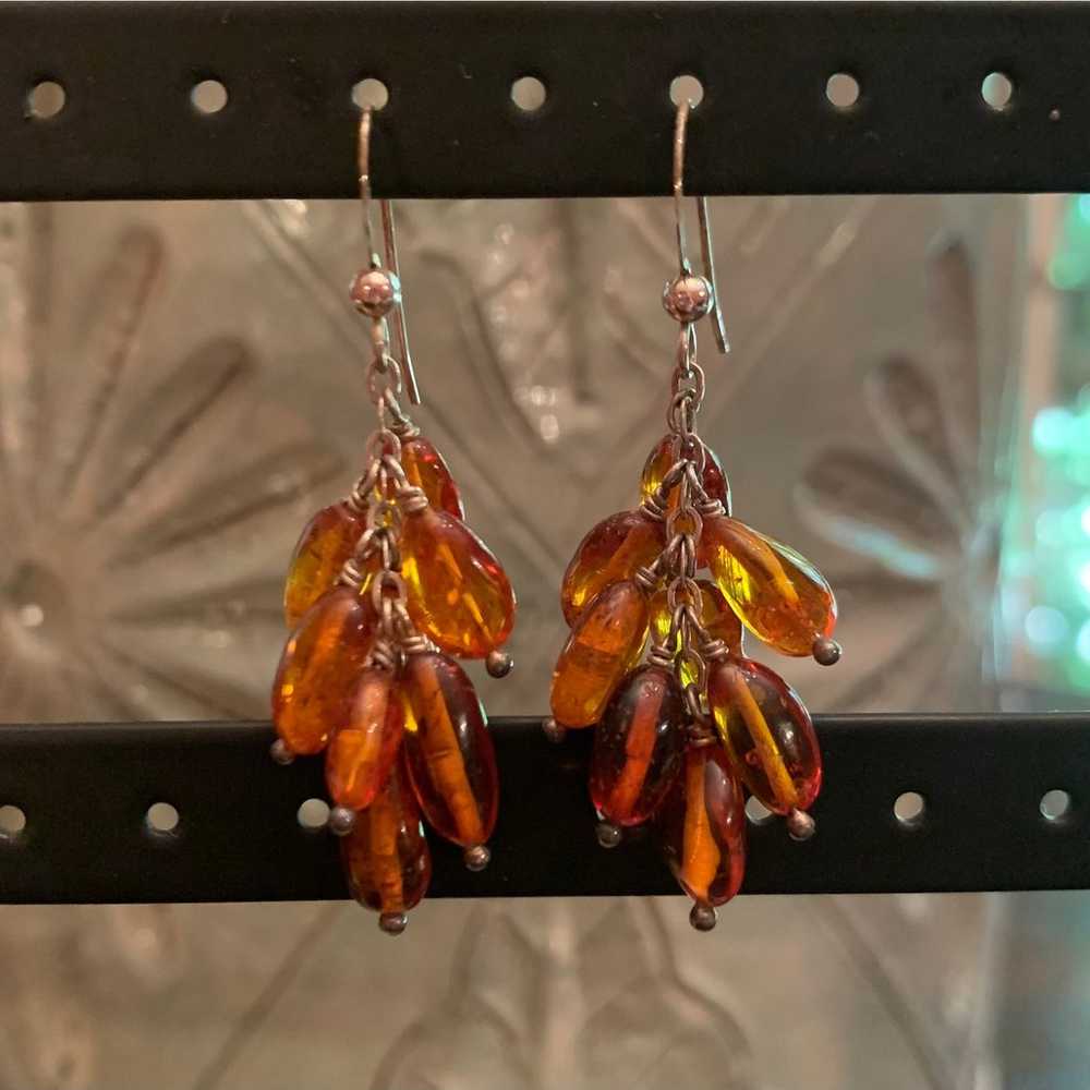 Jay King Vintage Amber Cluster Earrings - image 1