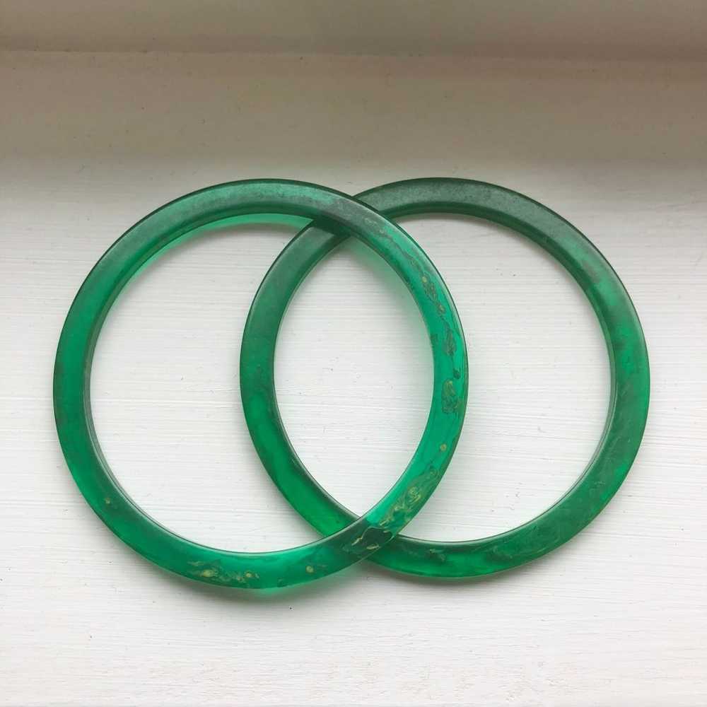 Vintage Bakelite Pair of Translucent Green w/ Mar… - image 2