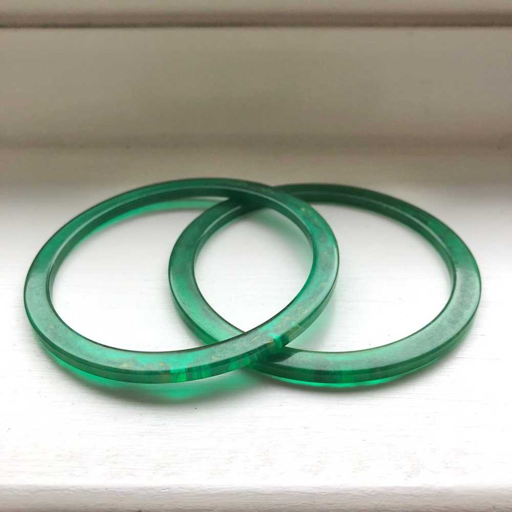 Vintage Bakelite Pair of Translucent Green w/ Mar… - image 3