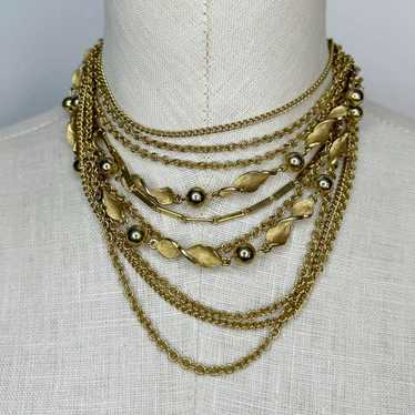 Vintage Kramer Gold Tone Layered Multi Strand Sta… - image 1