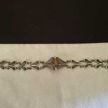 Vintage Sterling Silver Goldstone Filigree Bracele