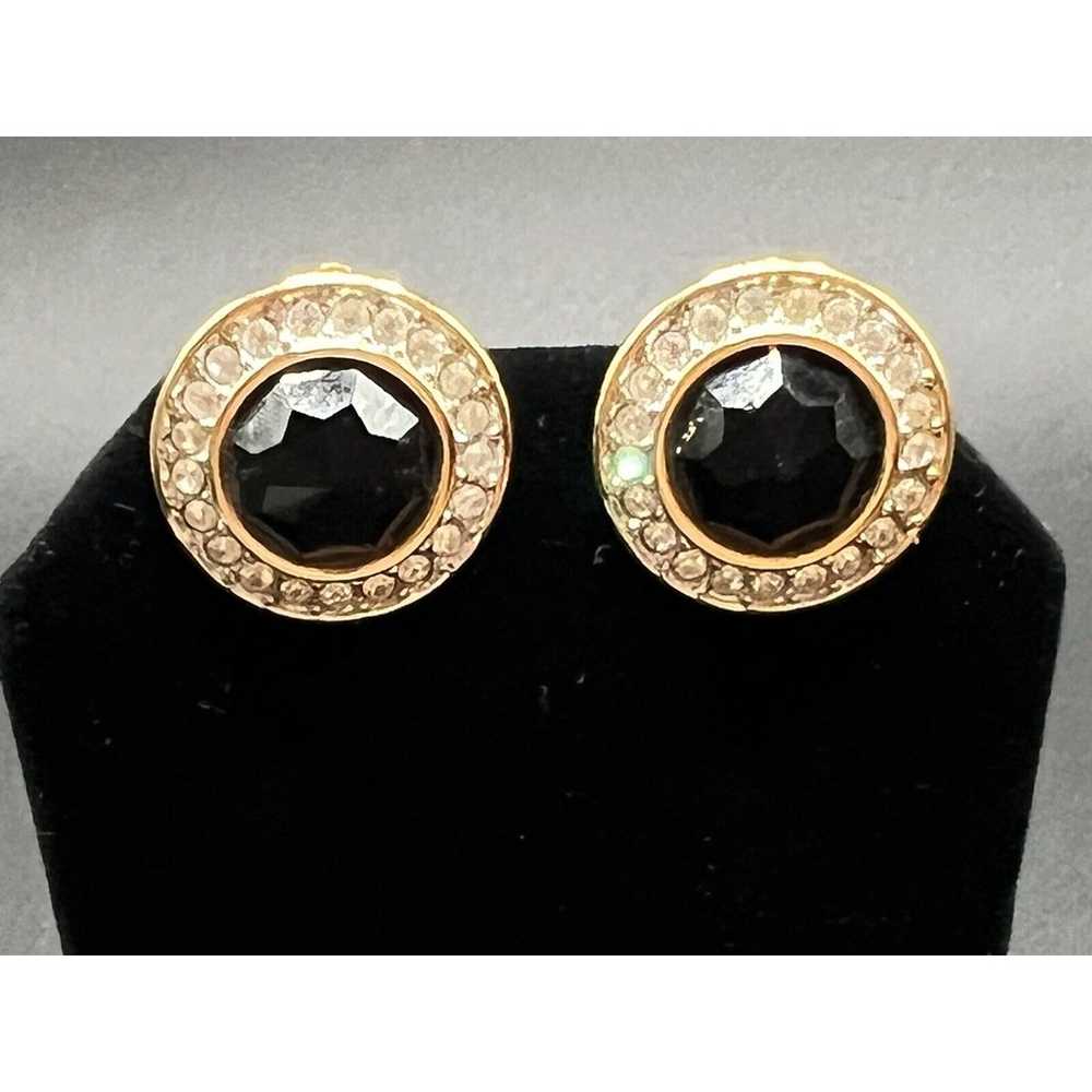 Signed SAL Swarovsky Crystals Black Enamel Gold C… - image 5