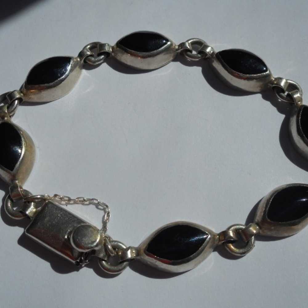 Vintage Mexico Sterling Silver & Onyx Cabochon Ge… - image 3