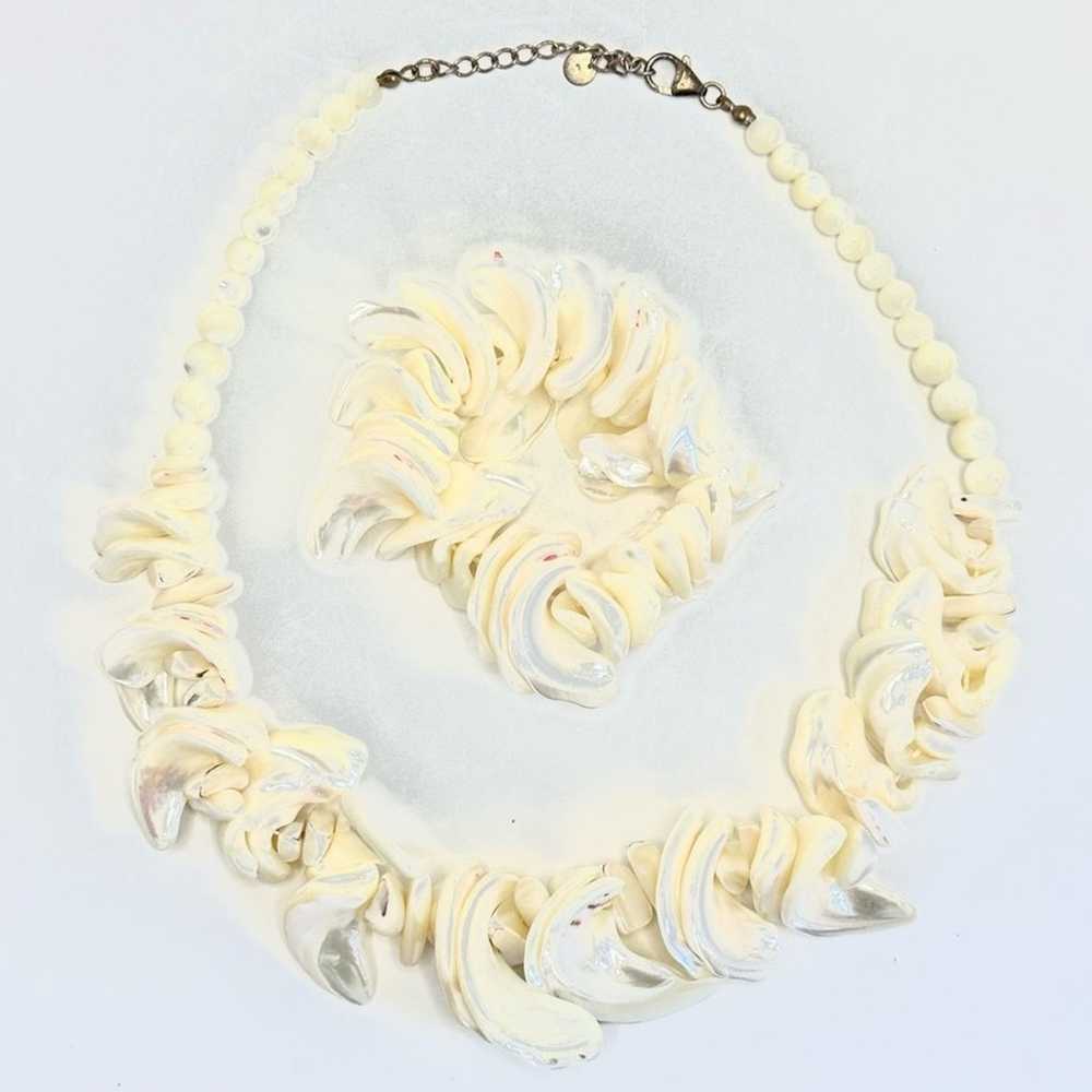 Vintage Mother Of Pearl Hand Beaded Necklace & Br… - image 3