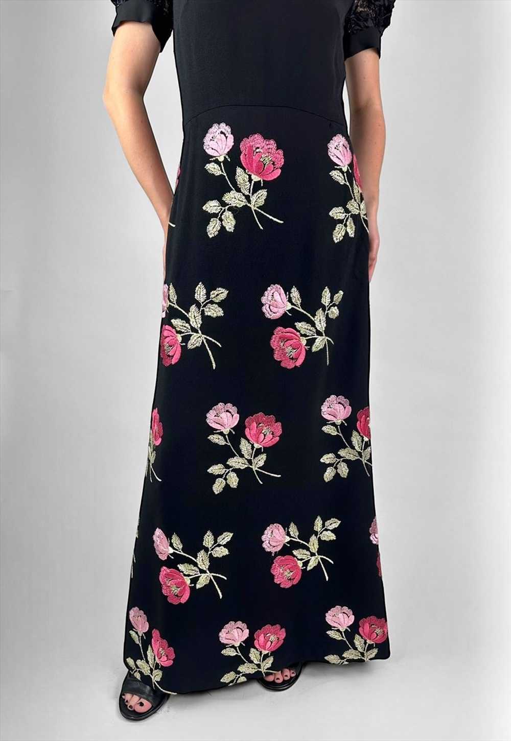 70's Vintage Fink Model Black Crepe Lurex Floral … - image 3