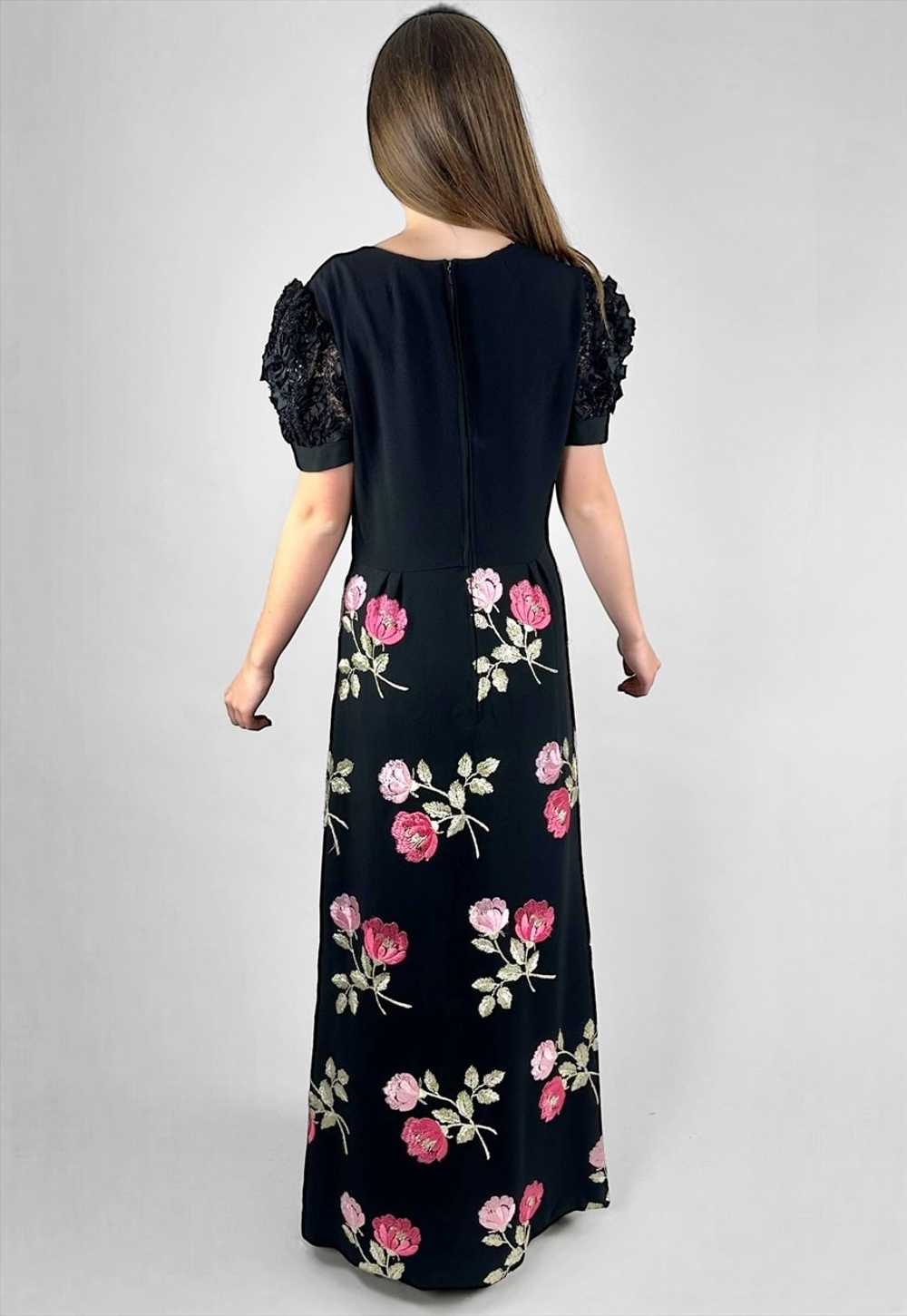 70's Vintage Fink Model Black Crepe Lurex Floral … - image 4