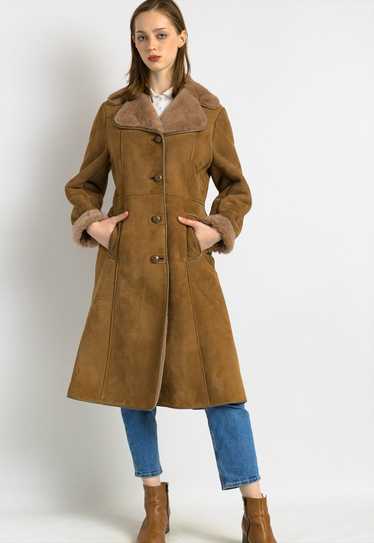 80s Vintage Suede Sheepskin Leather Shearling Coa… - image 1