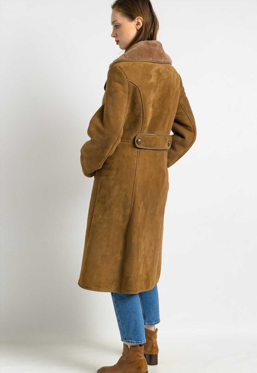 80s Vintage Suede Sheepskin Leather Shearling Coa… - image 2