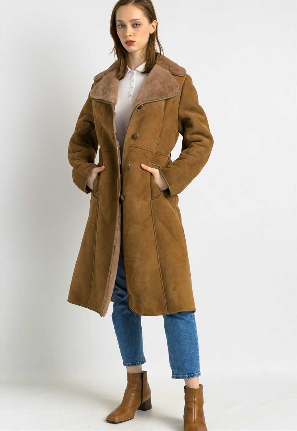 80s Vintage Suede Sheepskin Leather Shearling Coa… - image 3