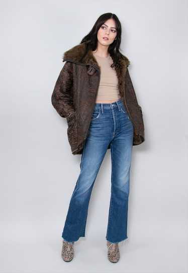 80's Vintage Ladies Coat Shearling Leather Sheeps… - image 1