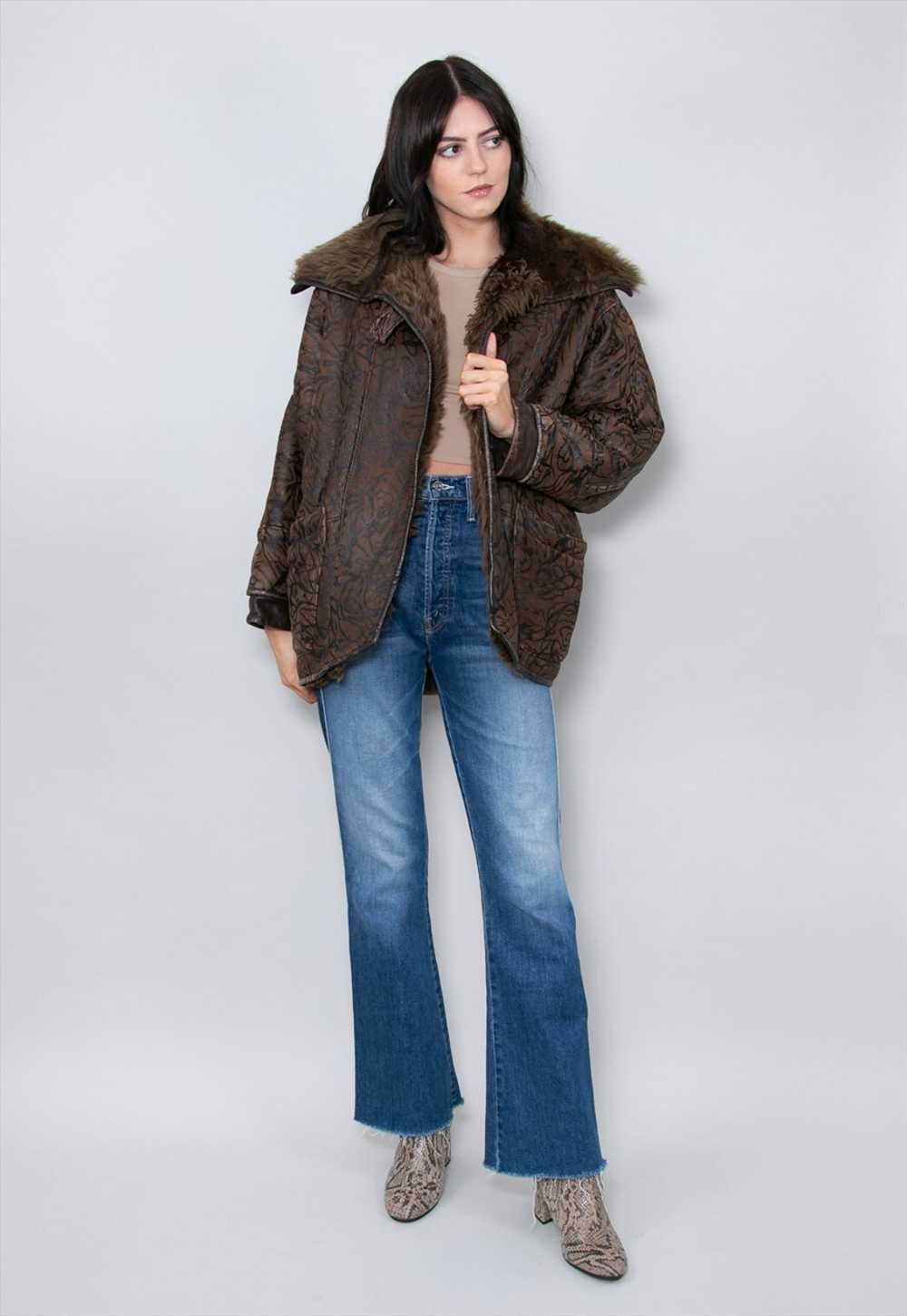 80's Vintage Ladies Coat Shearling Leather Sheeps… - image 2