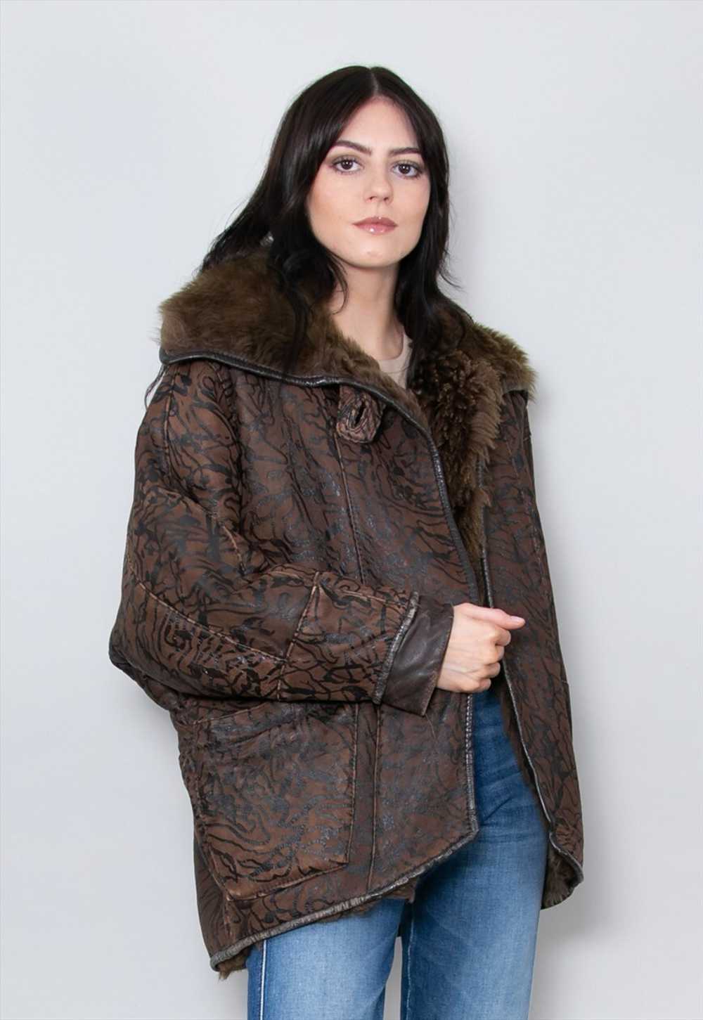 80's Vintage Ladies Coat Shearling Leather Sheeps… - image 3