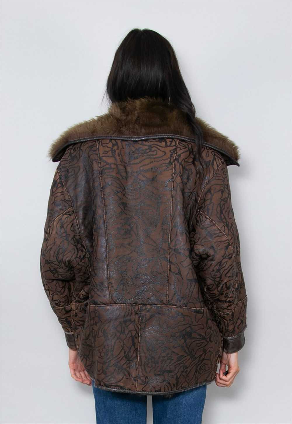 80's Vintage Ladies Coat Shearling Leather Sheeps… - image 4