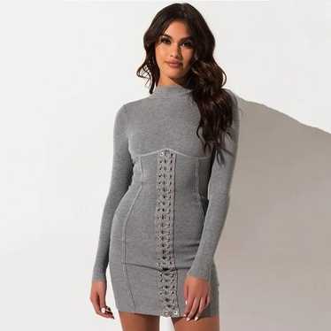 Hera Collection Grey Ribbed Body-con High Neck Y2… - image 1