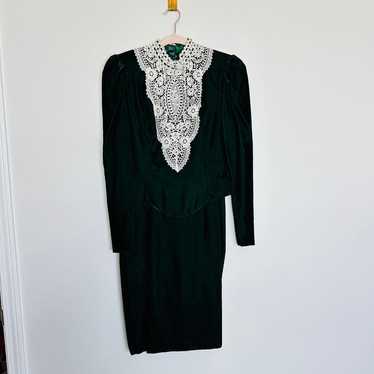 JESSICA MCCLINTOCK Gunne Sax green velvet edwardi… - image 1