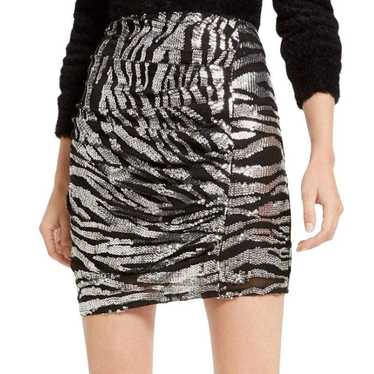 Bar Iii Bar III Black Silver Sequin Ruched Zebra M