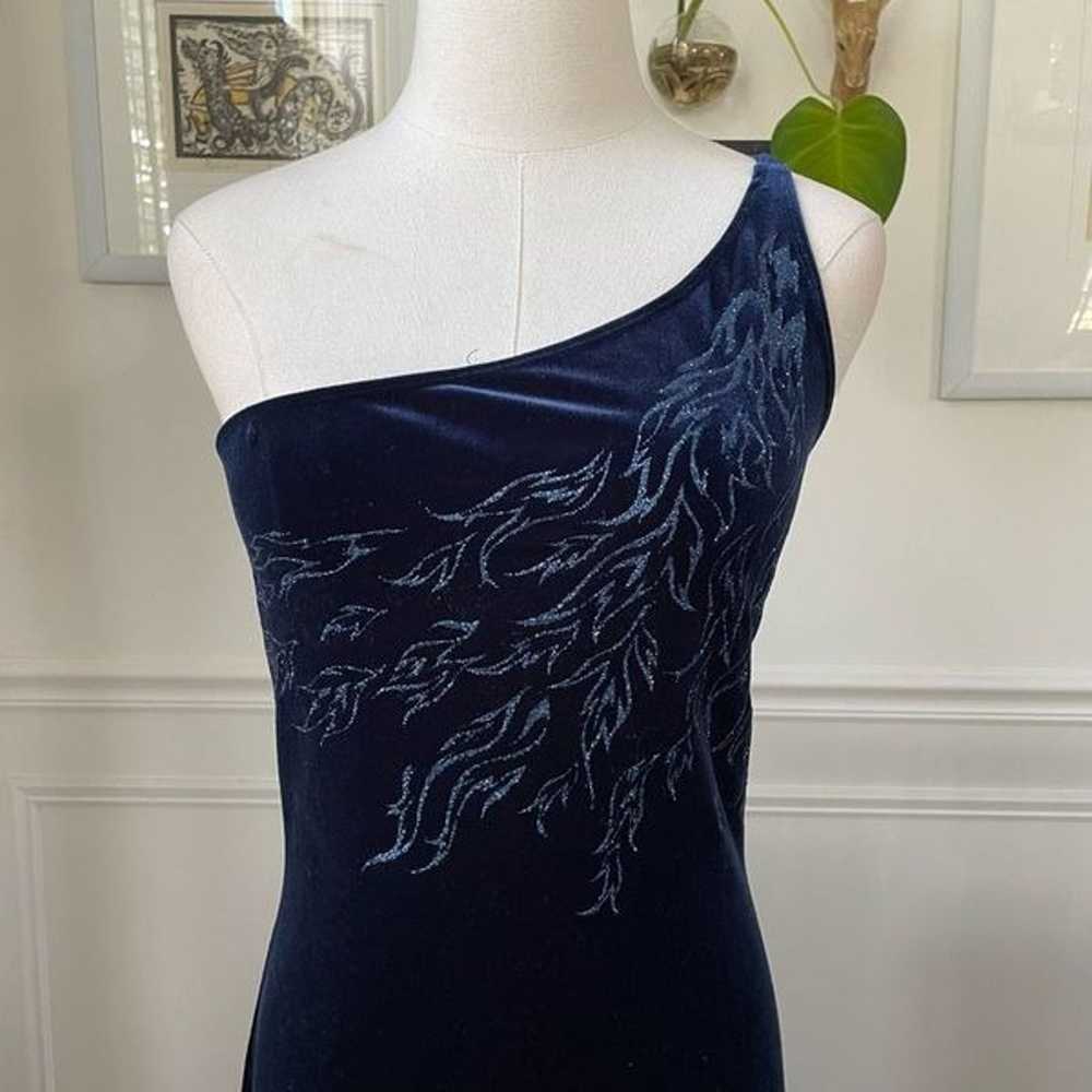 Vintage 90s Pulse Sapphire Blue Stretchy Velvet O… - image 2