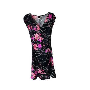 Vintage Y2K Womens Medium Black Pink Floral Faux … - image 1