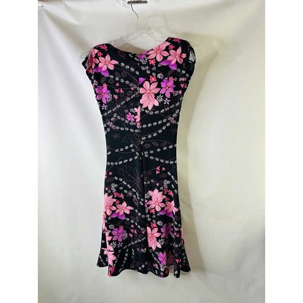 Vintage Y2K Womens Medium Black Pink Floral Faux … - image 2