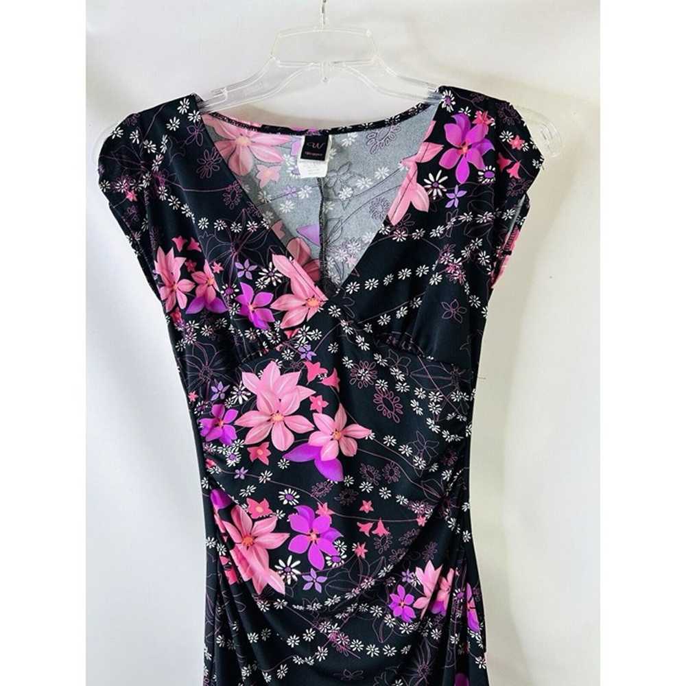 Vintage Y2K Womens Medium Black Pink Floral Faux … - image 3