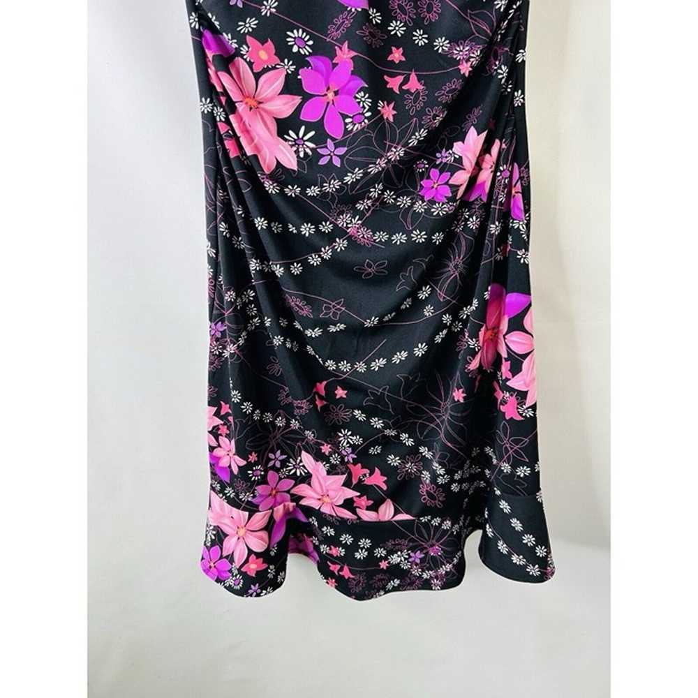 Vintage Y2K Womens Medium Black Pink Floral Faux … - image 5