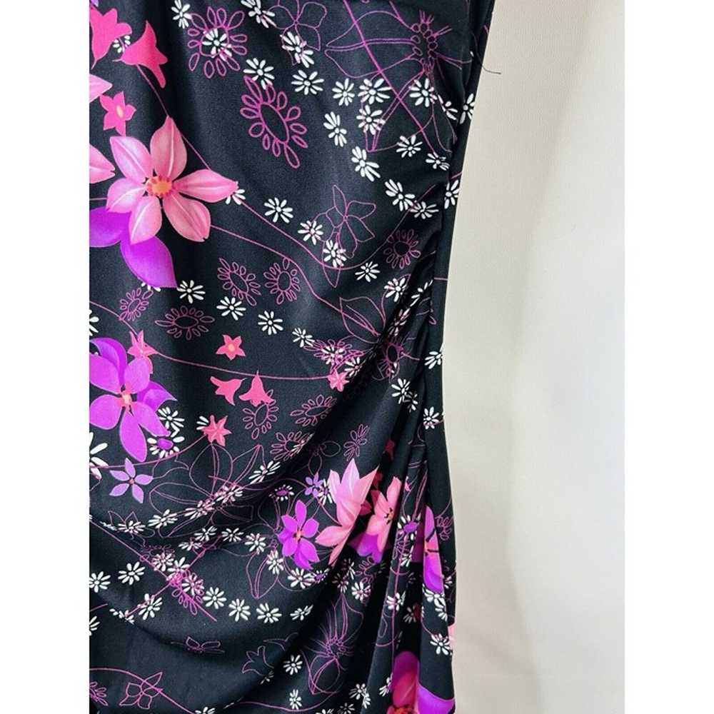 Vintage Y2K Womens Medium Black Pink Floral Faux … - image 6