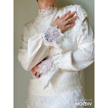 Vintage Silk Cream Dress Victorian Style Lace Reg… - image 1