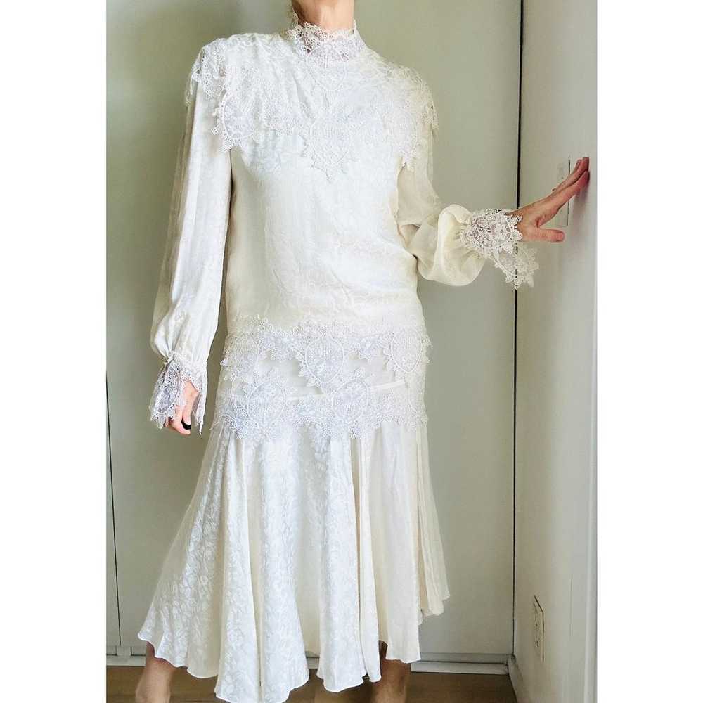 Vintage Silk Cream Dress Victorian Style Lace Reg… - image 2