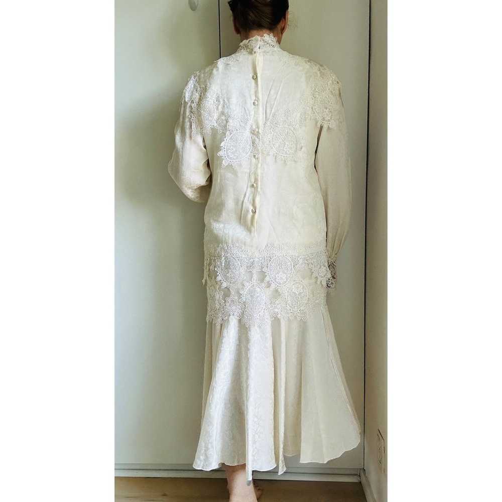 Vintage Silk Cream Dress Victorian Style Lace Reg… - image 4