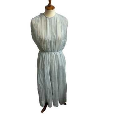 50s/60s Light Blue Pleated long sleeveless sheer … - image 1