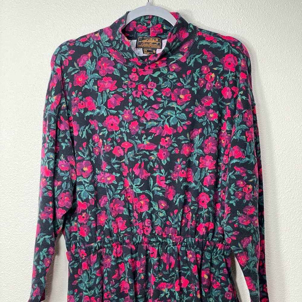 Vintage 80s 90s Eddie Bauer Floral Mock Neck Cott… - image 3