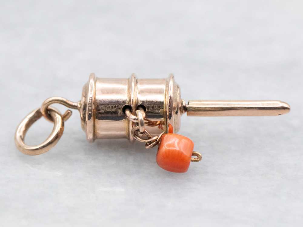 Vintage Gold Buoy Charm with Coral Accent - image 1