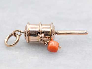 Vintage Gold Buoy Charm with Coral Accent - image 1