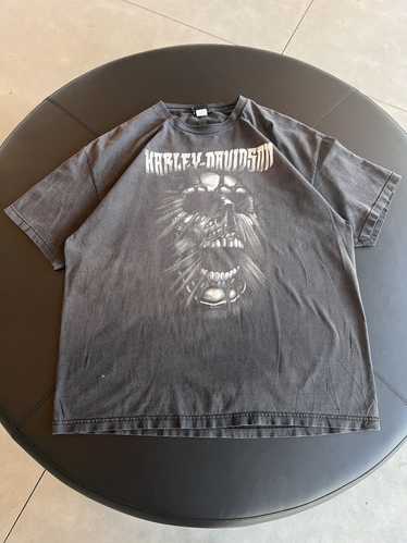 Vintage Y2K Harley Davidson Skull T-Shirt Faded Bl