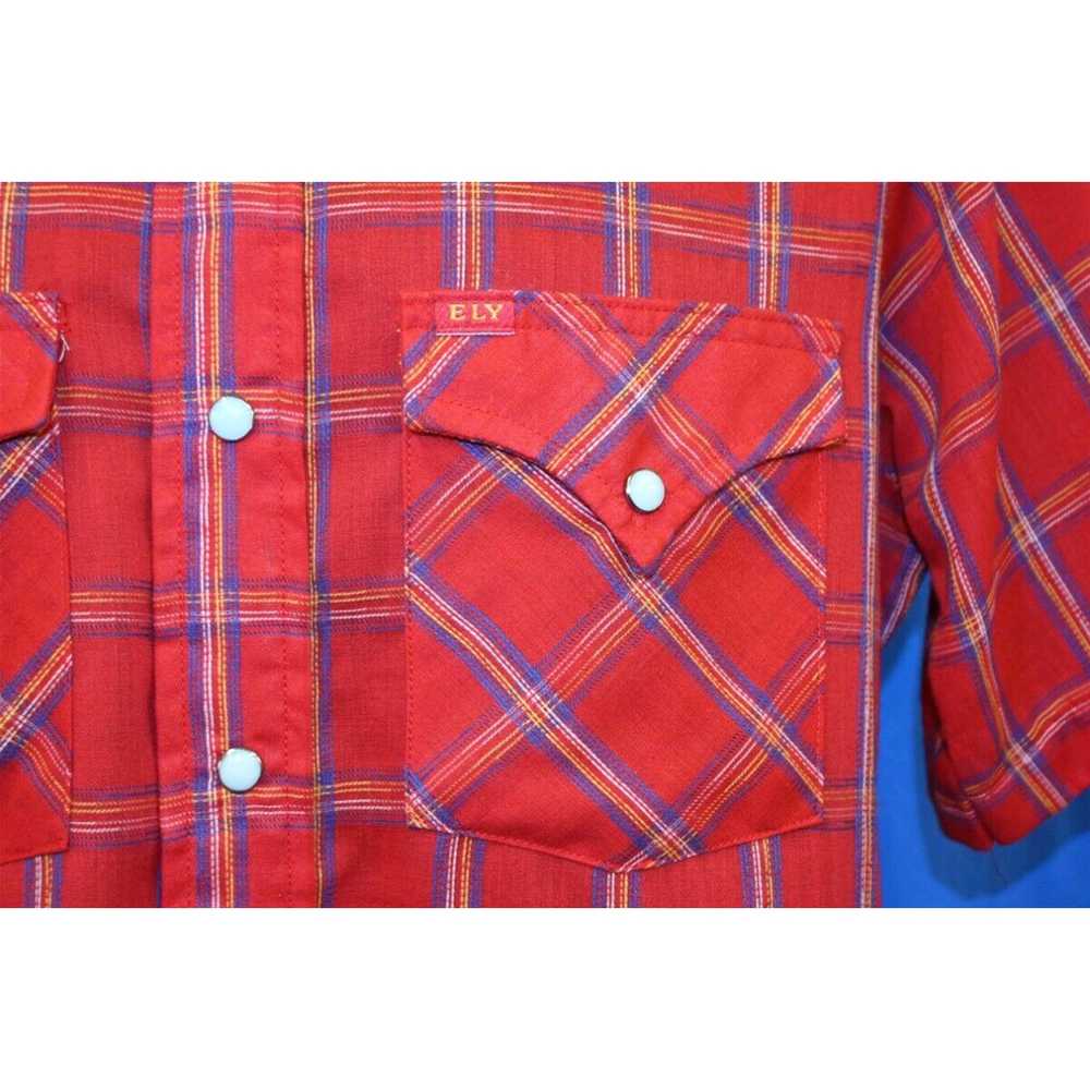 Vintage vtg 70s ELY WAGON BOSS RED PLAID SHORT SL… - image 3