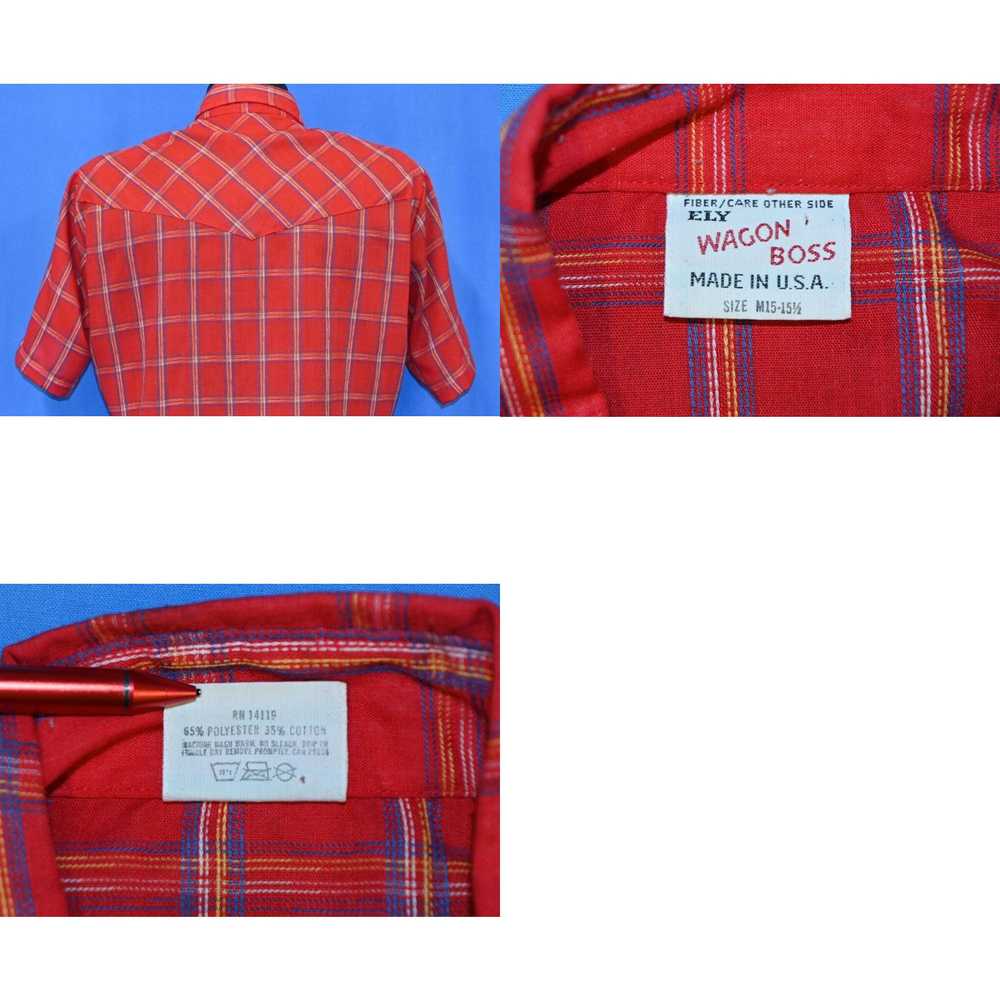 Vintage vtg 70s ELY WAGON BOSS RED PLAID SHORT SL… - image 4