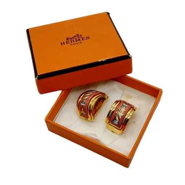 Hermes Hermès Gold Enamel Clip Earrings - image 1