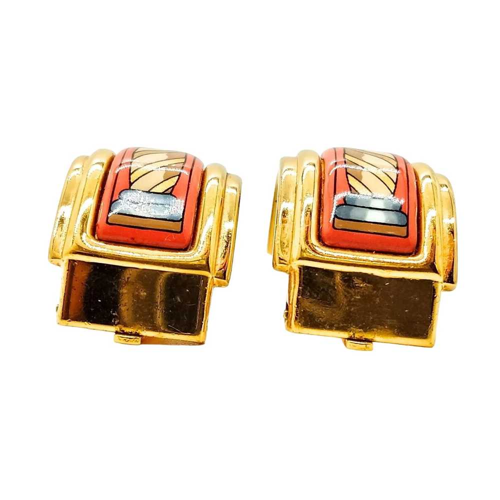 Hermes Hermès Gold Enamel Clip Earrings - image 3