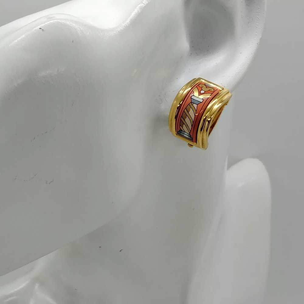 Hermes Hermès Gold Enamel Clip Earrings - image 8