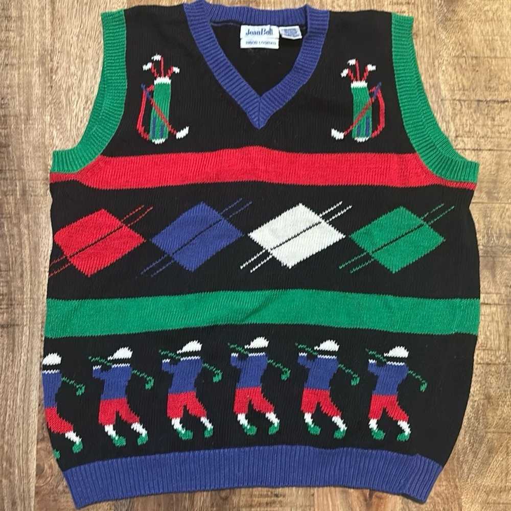 Jean Bell Hand Loomed Golfing Sweater Vest/Ugly C… - image 1