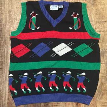 Jean Bell Hand Loomed Golfing Sweater Vest/Ugly C… - image 1