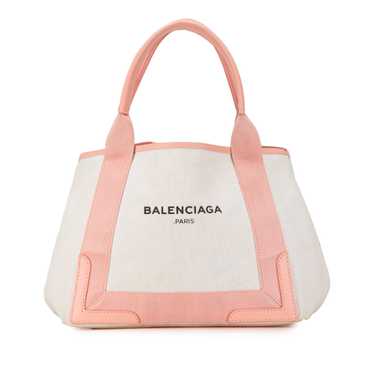 White Balenciaga Navy Cabas S Tote