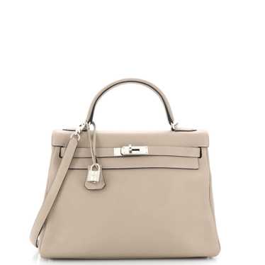 Hermes Kelly Handbag Grey Clemence with Palladium 